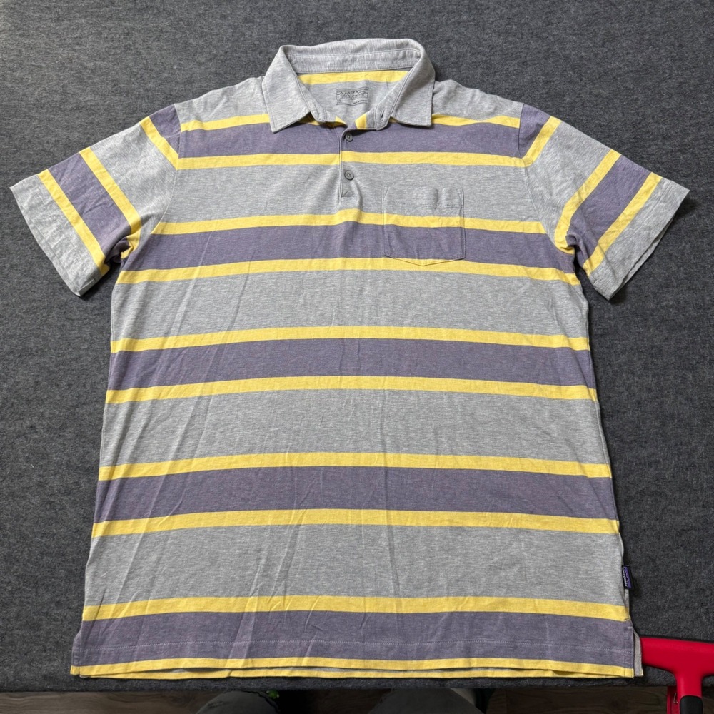 Patagonia Mens XL Organic Cotton Striped Short Sleeve Polo Shirt Preppy